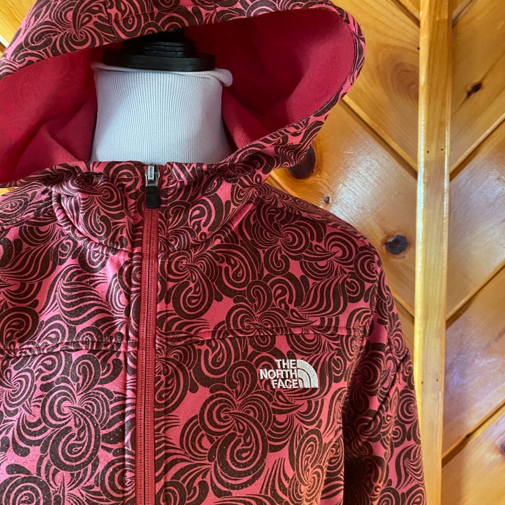 The North Face TKA Pink Brown Swirl Print Hooded Fleece Lined Sweatshirt